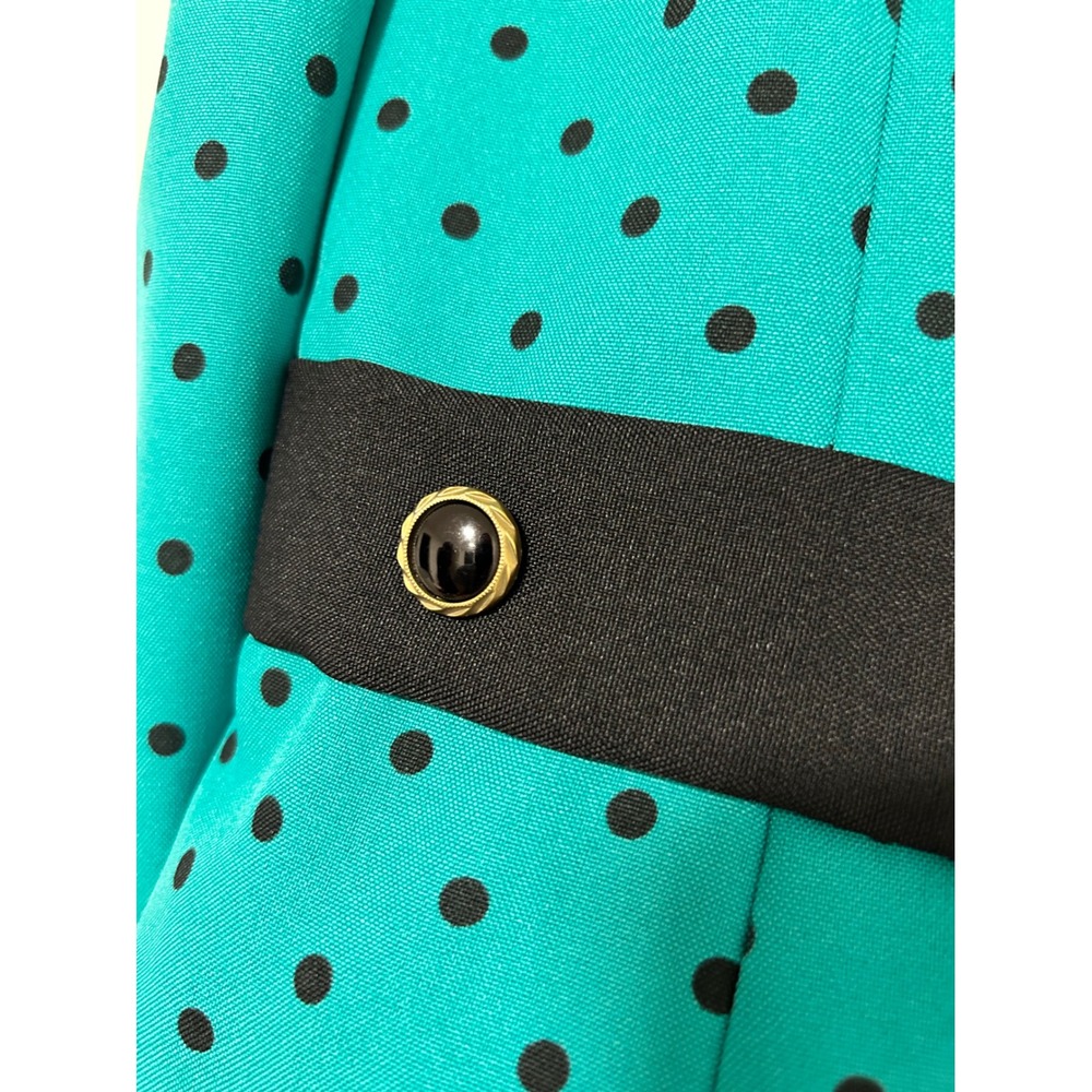 Classic Apparel Ltd 80s Vintage Teal Polka Dot Button Front Blazer Puff Shoulder - Picture 5 of 6
